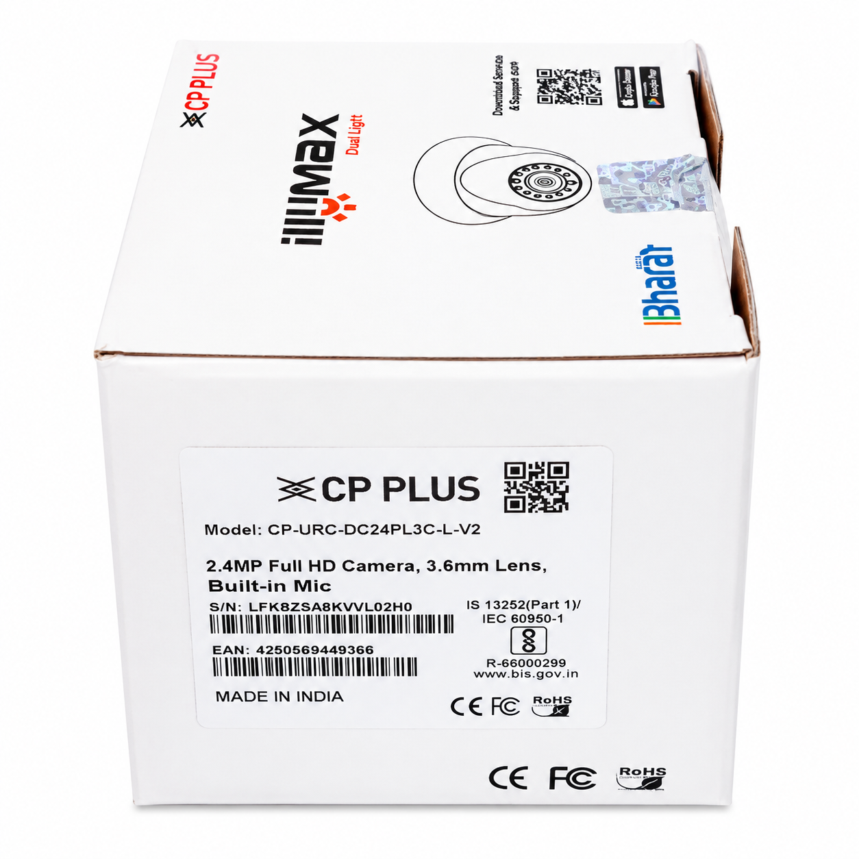 CP Plus 2.4MP Dome Camera with Built-in Mic & Dual Light Night Vision