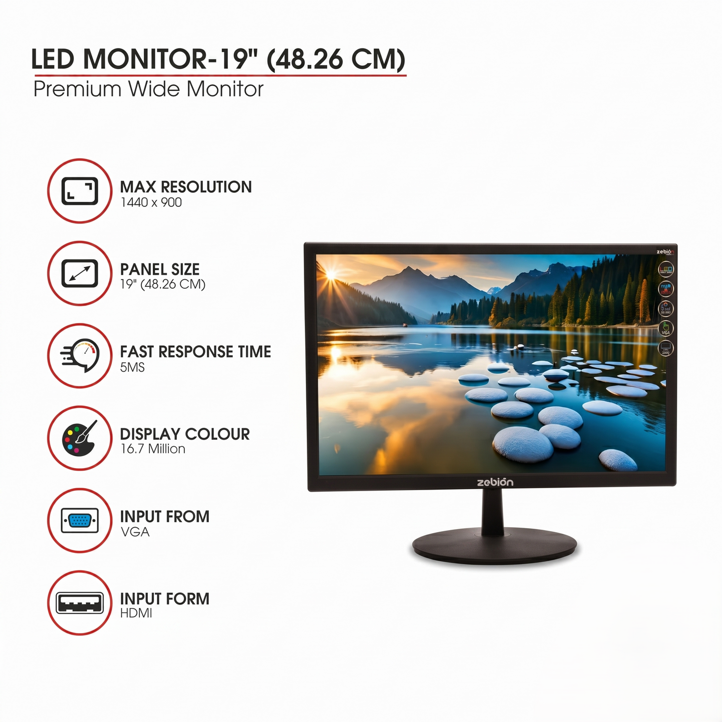 Zebion 18.5" HD Desktop Monitor 1440x900